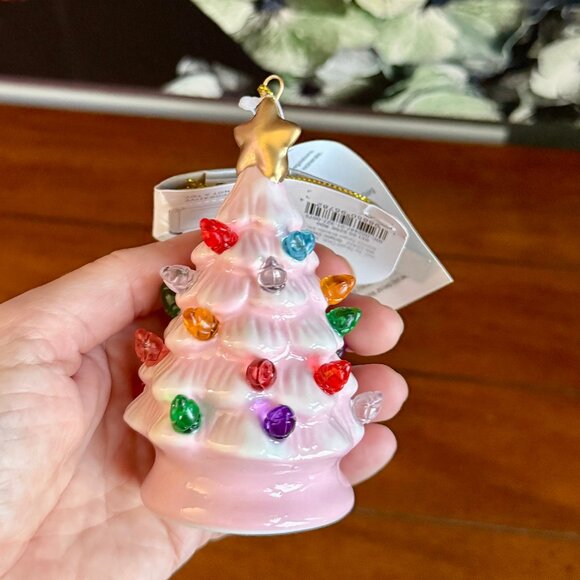 NEW 2-Pc LED Light Up Ceramic Tree Ornament - Pink & White - Picture 4 of 5